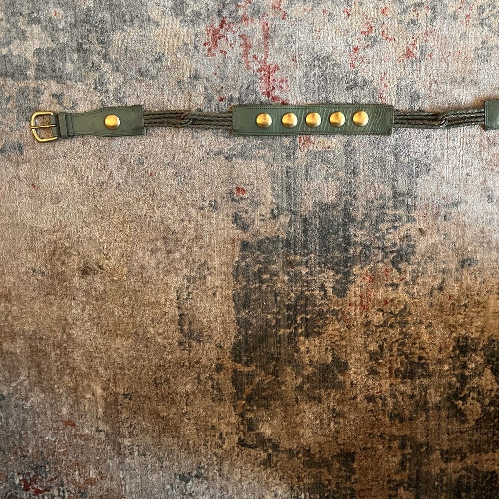 Betsey Johnson Green Leather brass studded belt